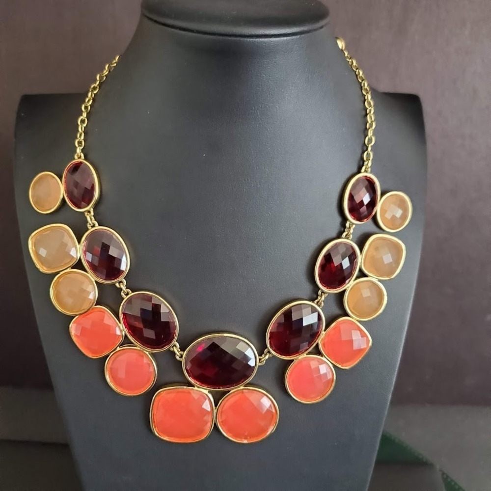 Kate Spade Kaleidoscope Necklace Salmon Pink Honey Burgundy Stones Gold Plated